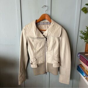 Mackage Cream Real Lamb Leather Aviator Bomber Jacket Zip Size XS